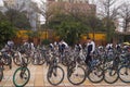 China students riding a bike after school