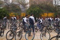 China students riding a bike after school