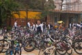 China students riding a bike after school