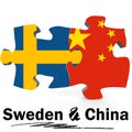 China and Sweden flags in puzzle