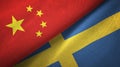 China and Sweden two flags textile cloth, fabric texture
