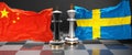 China Sweden talks, meeting or trade between those two countries that aims at solving political issues, symbolized by a chess game