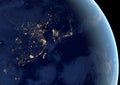 China, Taiwan, Korea and Japan on globe at night, satellite photo. Elements of image furnished by NASA Royalty Free Stock Photo