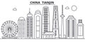 China, Tianjin architecture line skyline illustration. Linear vector cityscape with famous landmarks, city sights Royalty Free Stock Photo