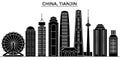 China, Tianjin architecture vector city skyline, travel cityscape with landmarks, buildings, isolated sights on