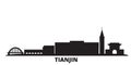 China, Tianjin City city skyline isolated vector illustration. China, Tianjin City travel black cityscape