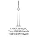 China, Tianjin, Tianjin Radio And Television Tower travel landmark vector illustration