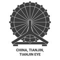 China, Tianjin, Tianjin Eye travel landmark vector illustration