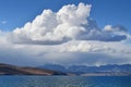 China, Tibet, the clouds are reflected in holy lake Manasarovar Royalty Free Stock Photo