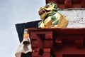 China,Tibet, Lhasa. The ancient monastery Pabongka in June, 7th century buildings. Element of the decor, mythical dog
