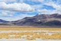 China, Tibet. Mountains near the lake Ngangla Ring Co Tso in cloudy weather in summer