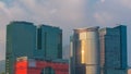 China timelapse. Kowloon district. Sunset views of the city from the port of Hong Kong. Sunny day.