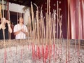 CHINA TOWN, SINGAPORE - MAY 31, 2015: Chinese Incense stick in a pot