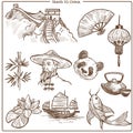 China travel symbols and vector sketch landmarks