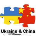 China and Ukraine flags in puzzle