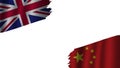 China and United Kingdom British Flags, Obsolete Torn Weathered, Crisis Concept, 3D Illustration