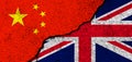 China and United Kingdom. Flags background. Concept of politics, economy, culture and conflicts, war. Friendships and Royalty Free Stock Photo