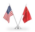 China and United States table flags isolated on white 3D rendering Royalty Free Stock Photo