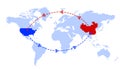 China and USA Exchange, Trade, Shipping and Commerce Concept. Highlighted Country of united State