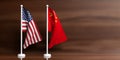 China and USA flags on wooden background. 3d illustration Royalty Free Stock Photo