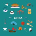 China vector illustration with Chinese famous landmarks, lantern, dragon, other objects Royalty Free Stock Photo