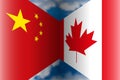 China vs Canada flags, vector illustration