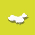 China - white 3D silhouette map of country area with dropped shadow on green background. Simple flat vector illustration