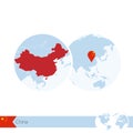 China on world globe with flag and regional map of China Royalty Free Stock Photo