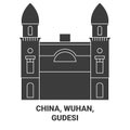 China, Wuhan, Gudesi travel landmark vector illustration