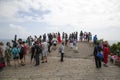 The island of pirates, the best beach in Hainan Island; a large group of Chinese tourists on the observation deck