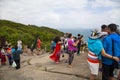 The island of pirates, the best beach in Hainan Island; a large group of Chinese tourists on the observation deck