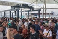 China, Wuzhizhou Island - December 2, 2018: Wuzhizhou Island. Sea port, a boat with tourists to be sent to the island, editorial