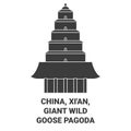 China, Xi'an, Giant Wild Goose Pagoda travel landmark vector illustration Royalty Free Stock Photo