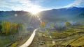 China/xinjiang: sunrise in baihaba village Royalty Free Stock Photo