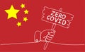 China zero COVID policy concept. Hand holding placard with text on background of china flag Royalty Free Stock Photo