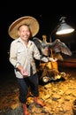 Chinaman with bird Royalty Free Stock Photo