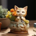 Chinapunk Cat Figurine: Meticulous Photorealistic Still Life In Romantic Nostalgia