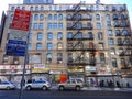 Chinatown in New York City during winter daytime against a blue sky