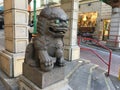 Chinatown`s Dragon Gate, guardian male lion, 5. Royalty Free Stock Photo