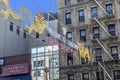 Chinatown with shops with chinese letters and pegasus in Chinatown, New York