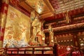 CHINATOWN,SINGAPORE - April 11, 2016:The interior view of the richely ornated Buddha Tooth relic temple in Chinatown,Singapore