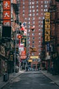 Chinatown street with many signs, Chinatown, Manhattan, New York