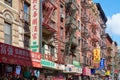 Chinatown streets and buildings in red bricks in New York