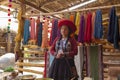 Chinchero, Cusco, Peru. December 2018, Process of natural dyeing of alpaca and llama wool, Quechua woman
