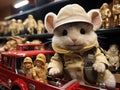 Chinchilla fireman in toy firetruck