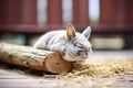 chinchilla relaxing after gnawing on wood