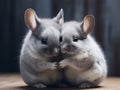 Chinchillas. Close-up of two lovely hugging chinchillas. Hugging pets or domestic animals. National hug day concept. Cute animals