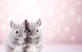 Chinchillas. Two funny chinchillas on a light blurred bokeh background, copy space. Hugging domestic animals. National hug day