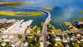 Chincoteague bridge across the Chincoteague Bay in Virginia and views of the waterfront. Drone view Royalty Free Stock Photo
