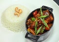 Chinese chili chicken with white rice Royalty Free Stock Photo